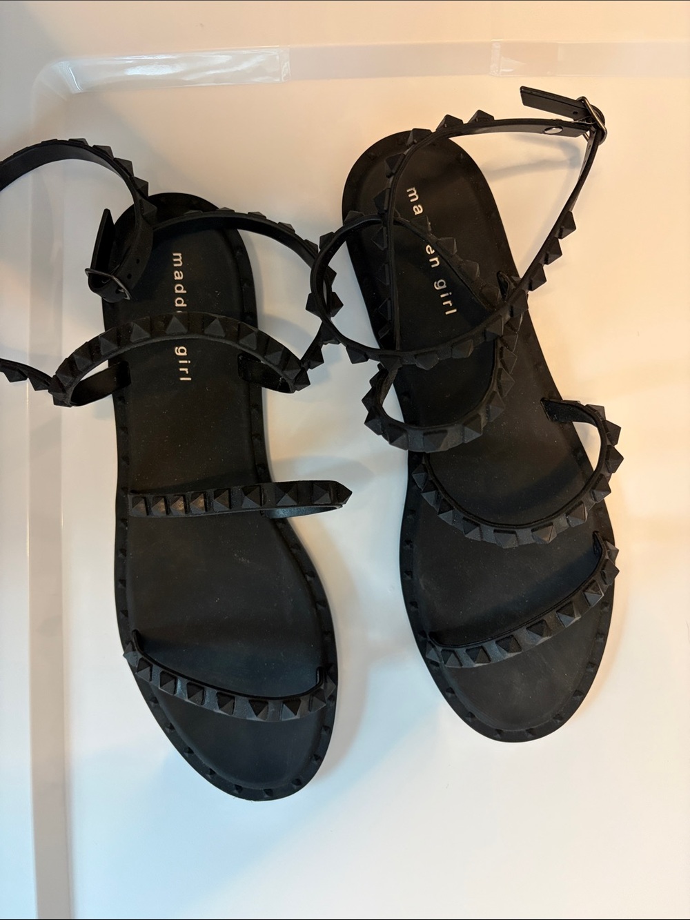 Madden Girl Black Pyramid-Stud Ankle Strap Sandals